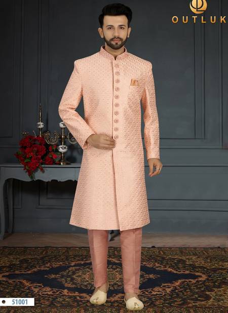 Peach Colour Heavy Designer Wedding Wear Sherwani Groom Latest Collection 51001